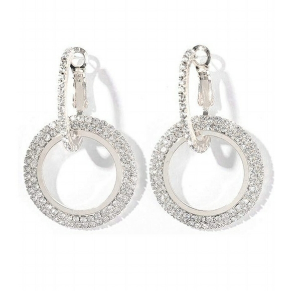NEW Sparkle Circle CZ Silver Tone Earrings - Picture 3 of 7
